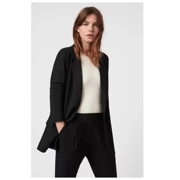 AllSaints Aleida Jersey Blazer Size US 4 Black Workwear Minimalist - Picture 1 of 7